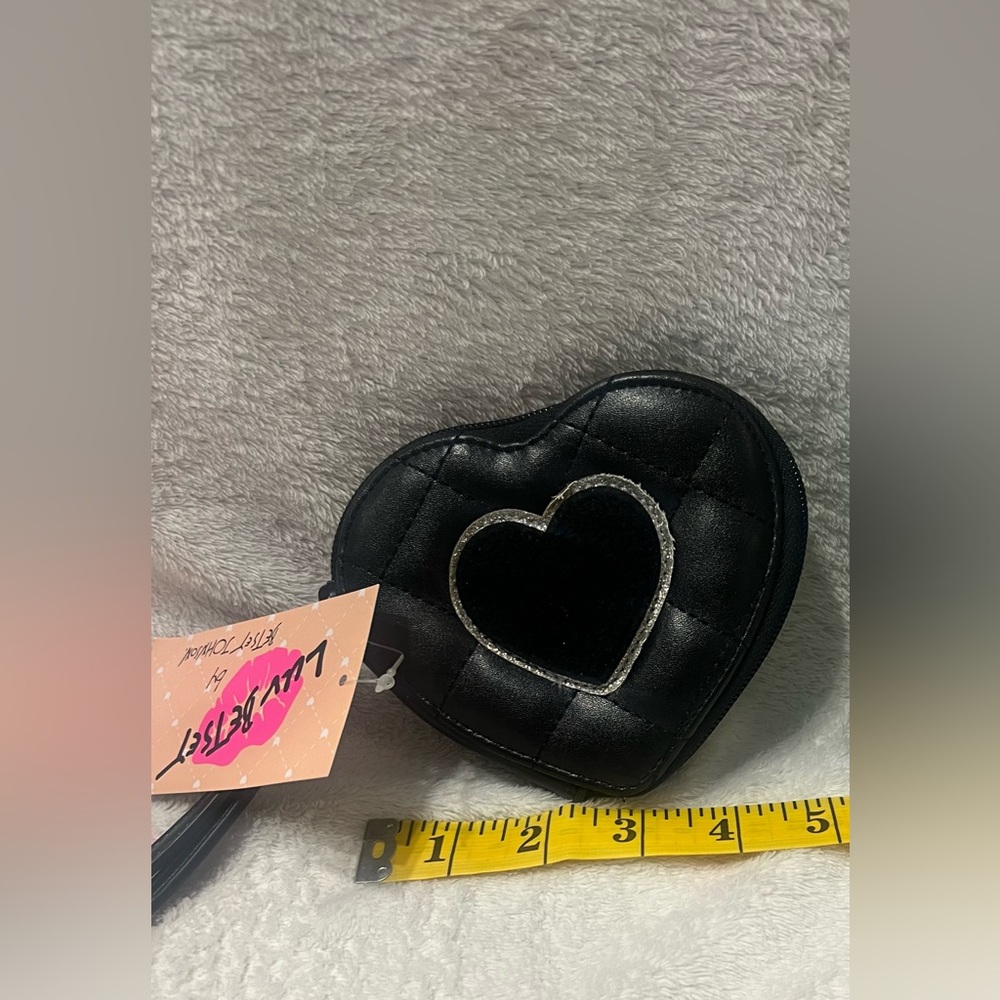 Betsey Johnson Black Heart Coin Purse | Quilted Velvet Mini Wallet | New
